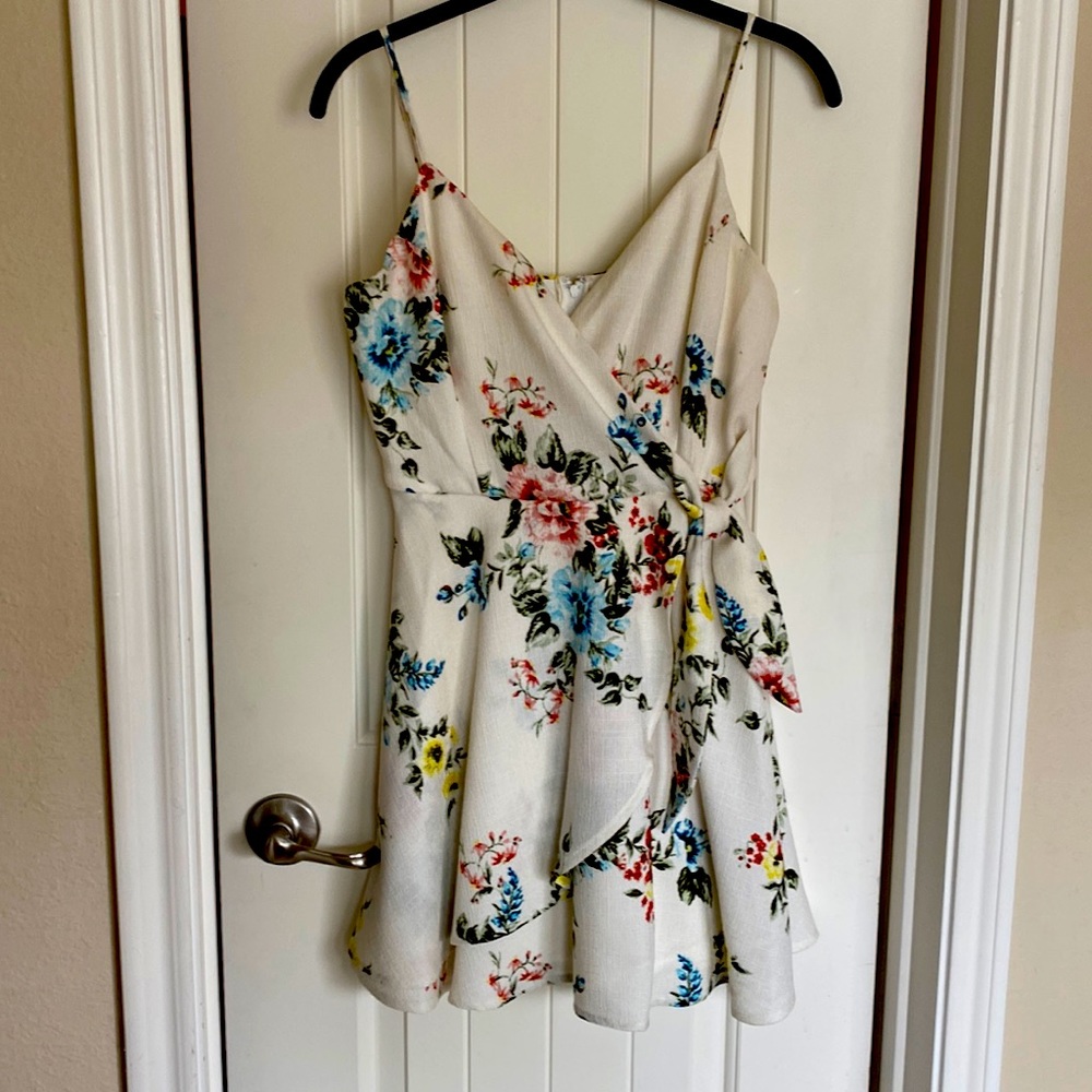White floral wrap dress